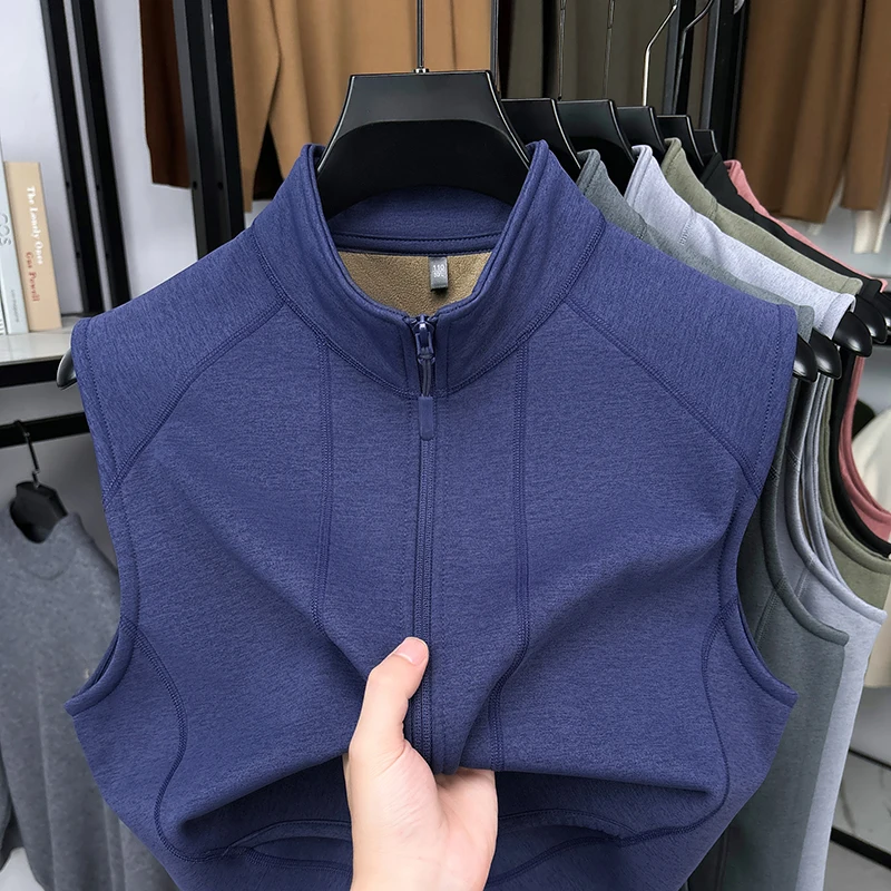 

Velvet Vest Men's 2025 Autumn and Winter Collection, Thick Shoulder, Middle-aged Dad Outfit, Stand Up Collar Warm Vest