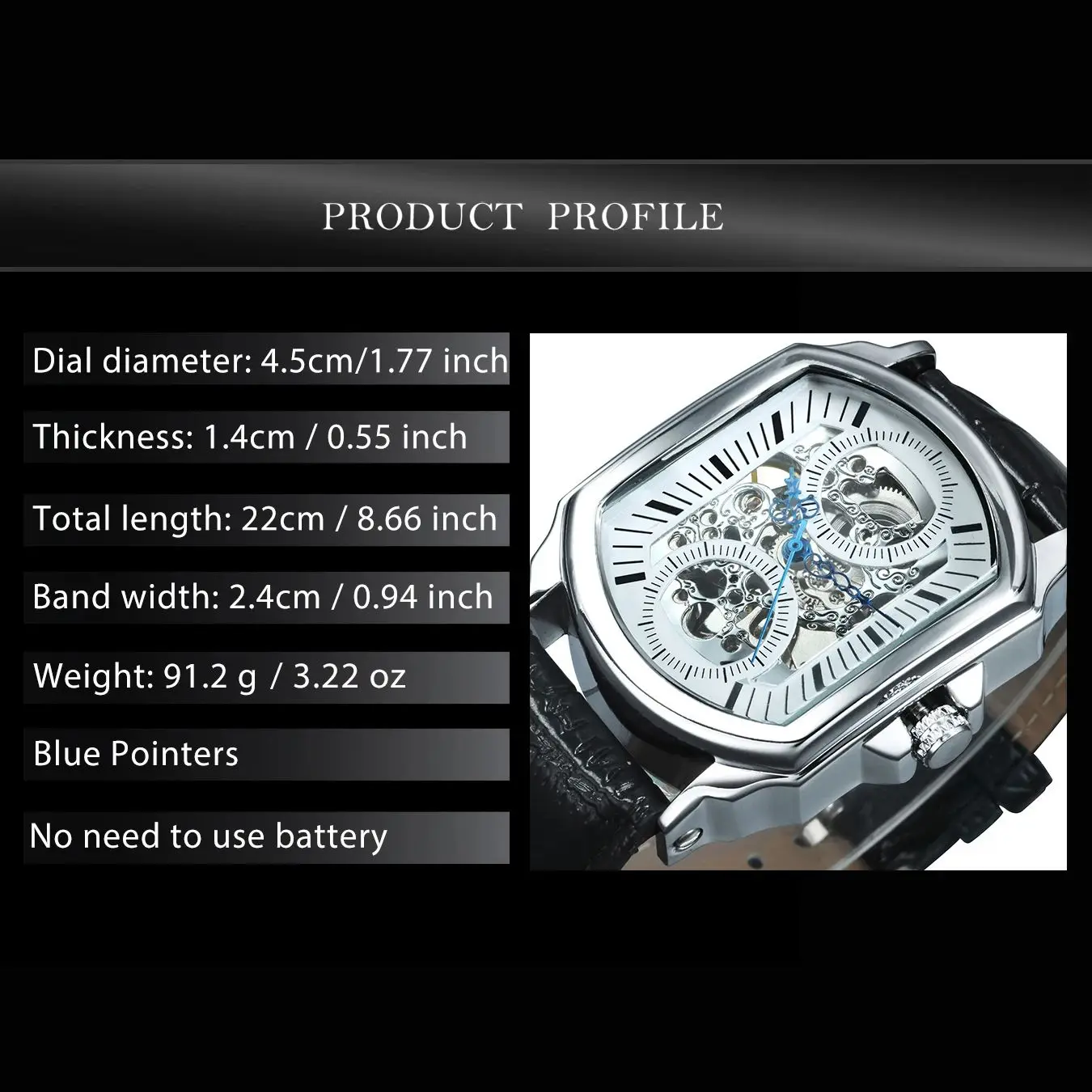 ساعات رجال الأعمال من WINNER من أفضل العلامات التجارية الفاخرة ذات الهيكل العظمي الأوتوماتيكية الميكانيكية للرجال بمؤشرات زرقاء وحزام جلدي أسود جديد