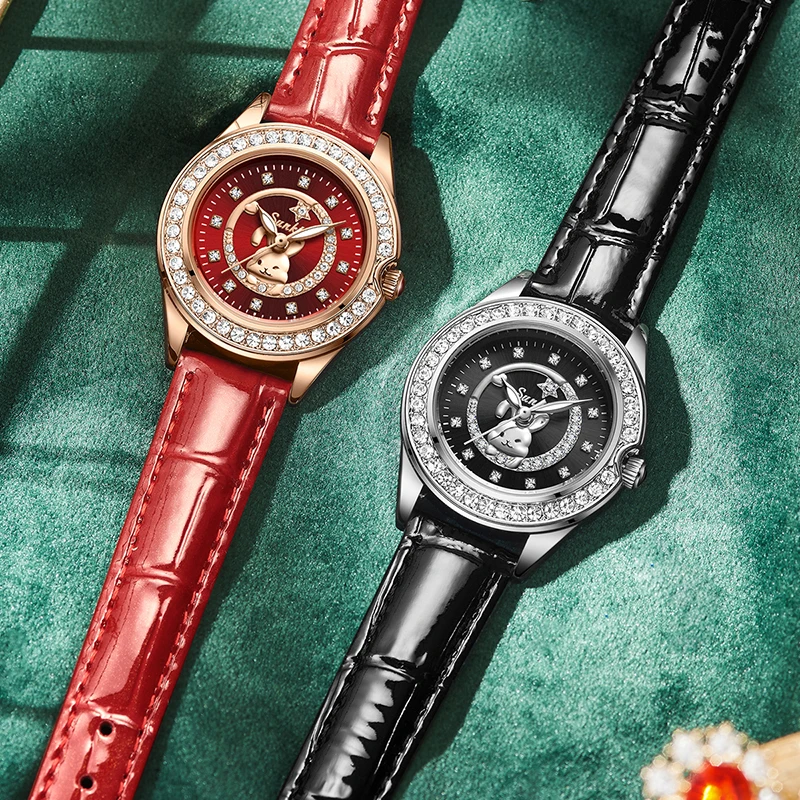 SUNKTA Jam Tangan Kulit Merah  - Jewelry Diamond Watches ulasan dan harga