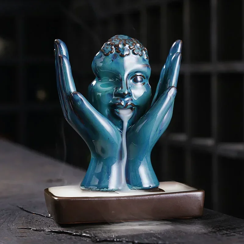 1pc,Ceramic Handicrafts Backflow Incense Burner Home Ornament for Meditation and Yoga Practice (Without Incense)