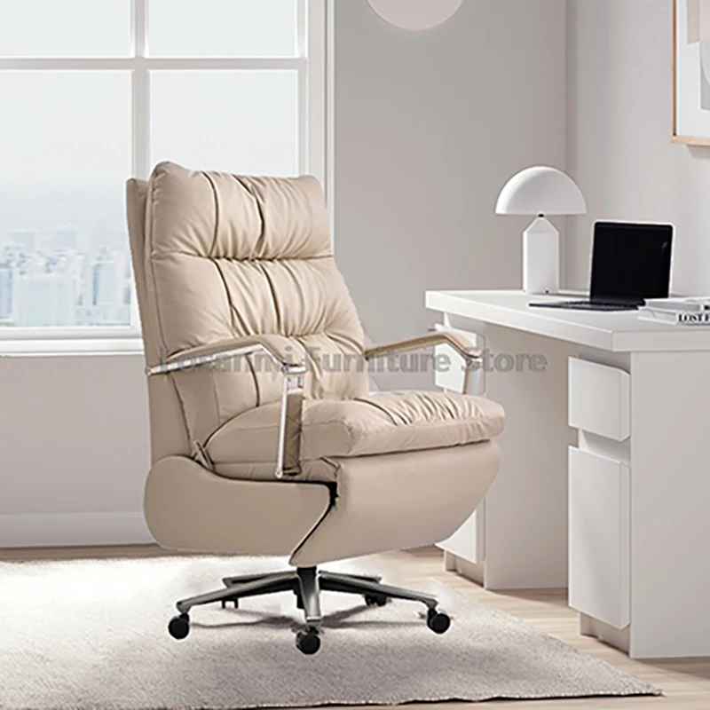 Leder-Computerstuhl mit Rollen, verstellbarer Heimschreibtisch-Drehstühle, bequemer weicher Stuhl mit Fußstütze und Armlehnen für das Büro