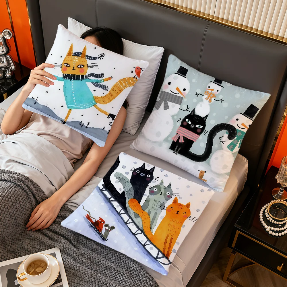 classic Cute retro hugging cat art soft pillow cover for Sofa Home Living Room Decor Protective Covers hogar pillowcase
