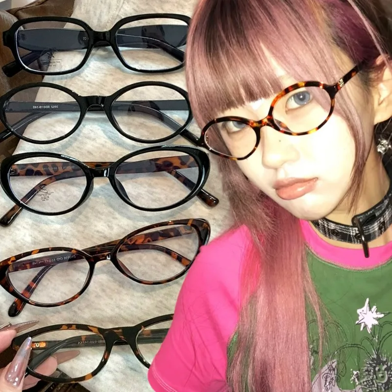 Fashion Retro Oval Frame Eyeglasses Women Men Various Kinds Y2K Anti Blue Light Glasses Unisex Leopard Print Eyewear Frame