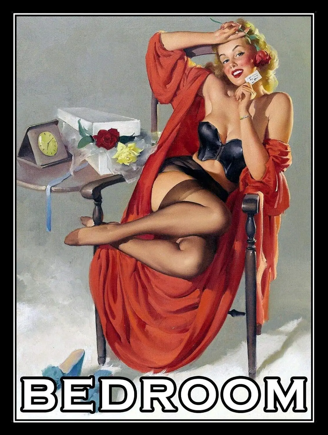 Bedroom Pin Up Girl Retro Vintage Man Cave 12x8 inch Metal Tin Sign