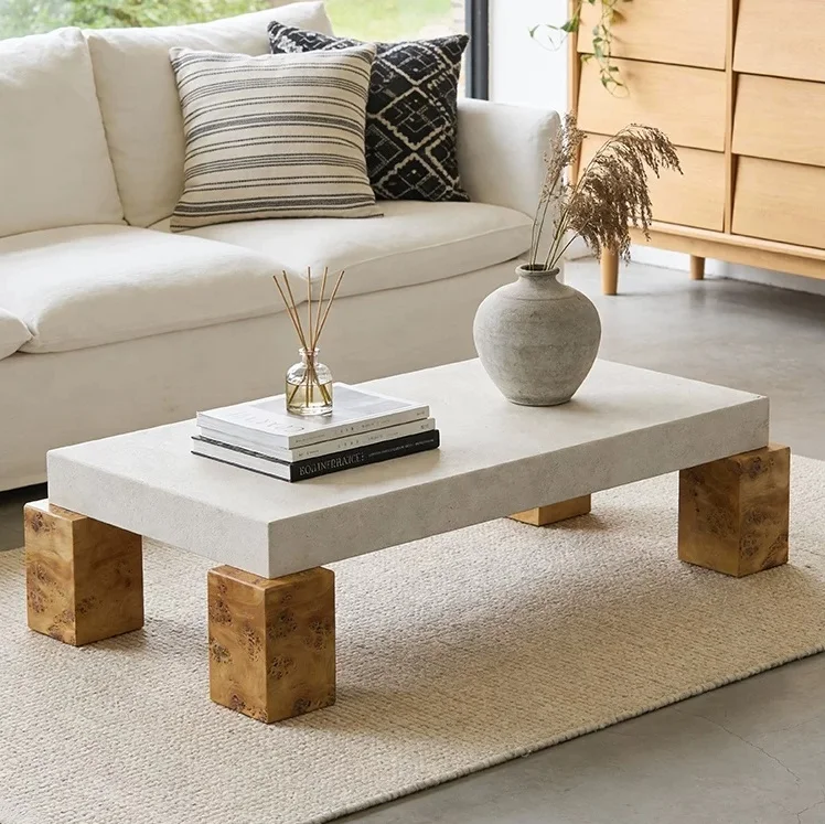 #Modern Design Stone Top Wooden Legs Tea Table Coffee Table for Living Room