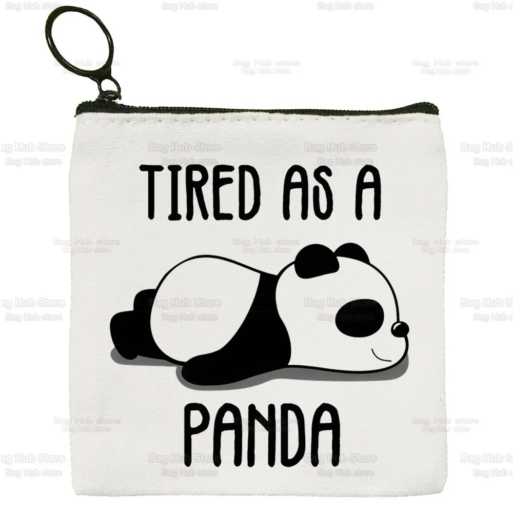 Panda Coin Purse para Feminino, Mini Clutch Bag, Bonito Canvas Key Case, Eu não sou preguiçoso Eu só gosto de ir Mais