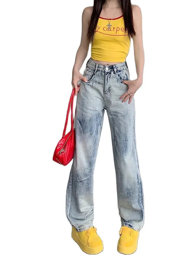 

Women Y2k Jeans Harajuku Streetwear Aesthetic Blue Denim Trousers Y2k Jean Pants 90s Vintage Japanese 2000s Style Trashy Clothes