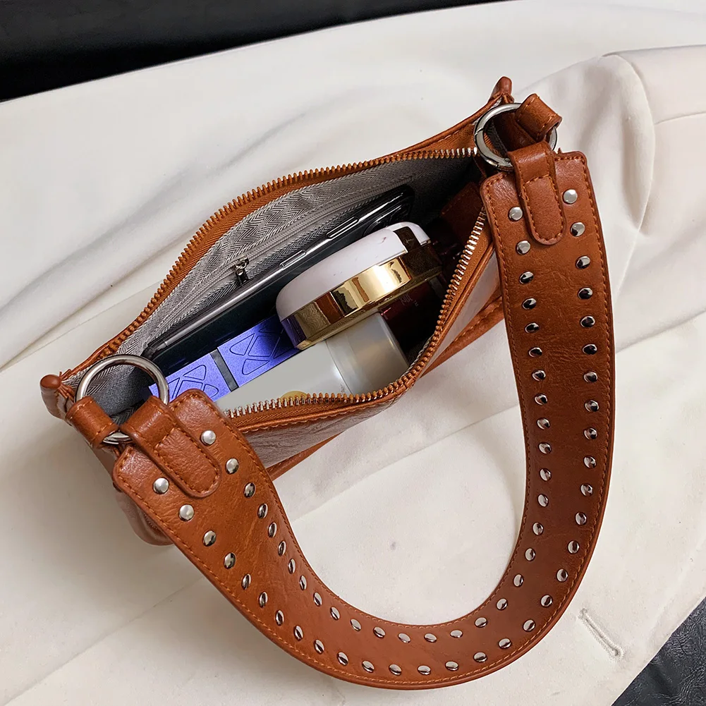 

Женская сумка через плечо в стиле ретро с шипами, декоративная сумка через плечо, кожаная сумка-тоут с регулируемым ремешком, сумка-тоут из искусственной кожи, повседневный кошелек для свиданий