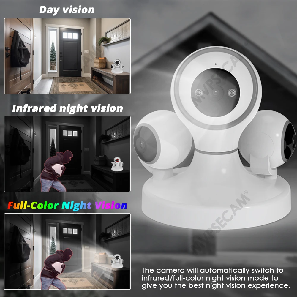 Smart Home 12mp Wifi Bewakingscamera Met Drie Lens Ptz Binnen 360 Draadloze Cctv Video Beveiliging Ip Camera 'S Bewegingsdetectie