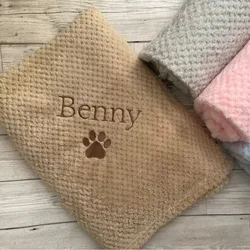 Paw Pattern Custom Blanket Name Embroidery Text Pets Doghouse Mat Rug Soft Warm Blankets Gift Personalized Font Blankets