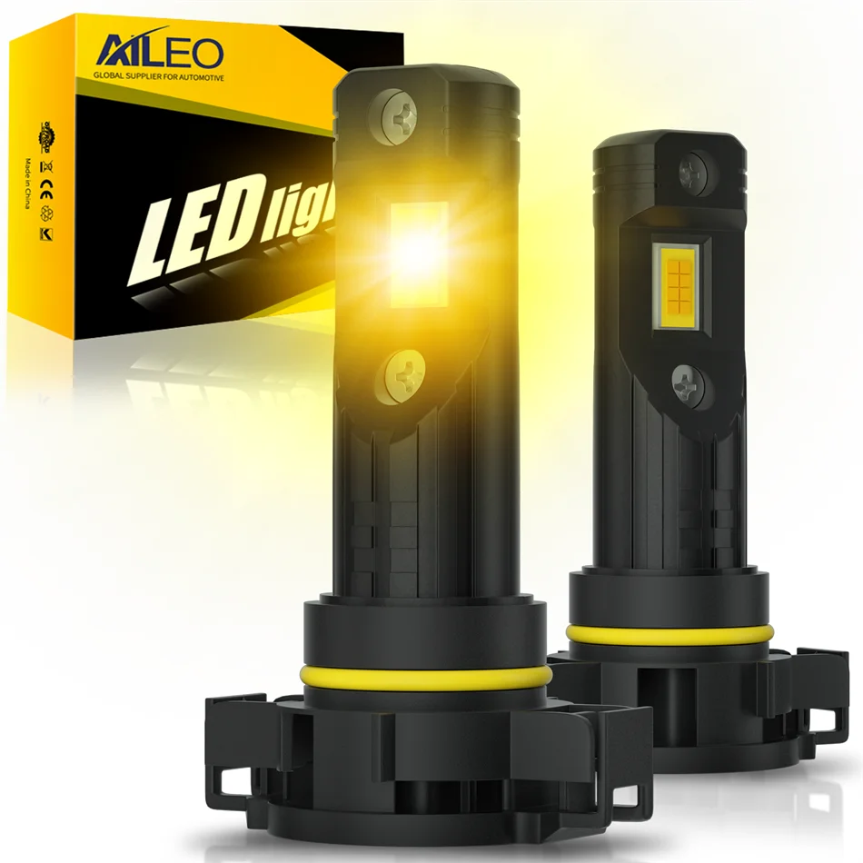 AILEO 2PCS 5202 H16 LED Auto Fog Lights Canbus 3000K Amber Yellow 6000LM Super Bright 12V 24V CSP Auto Front LED Fog Lamps Bulb