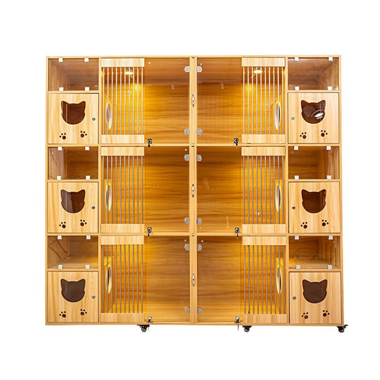 Luxury Interior Household Animal Furniture Wooden Cat Cage House With Scratching 3 Layer Cat Villa Cat House