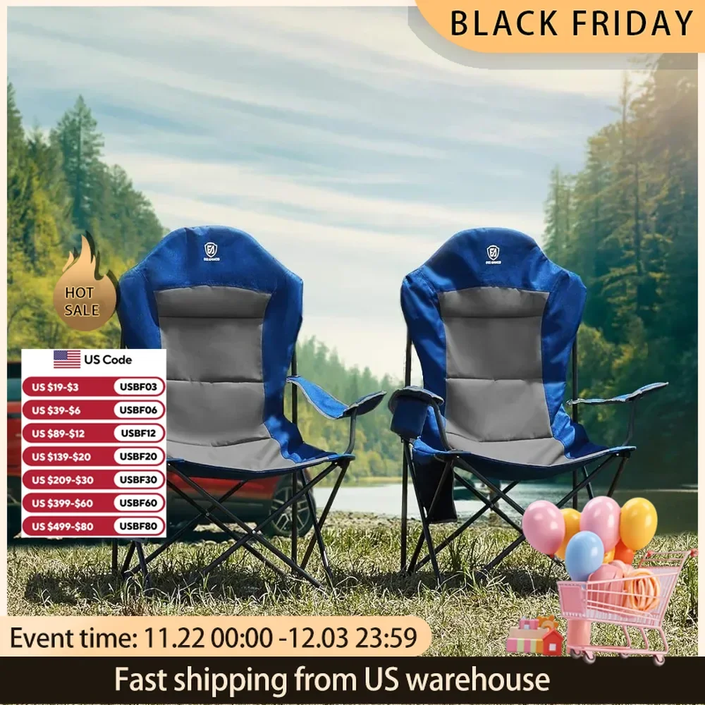 Folding Camping Chair for Outside High Back Padded Oversized Lawn Chairs Folding Lightweight Sturdy Steel Portable Outdoor Camp