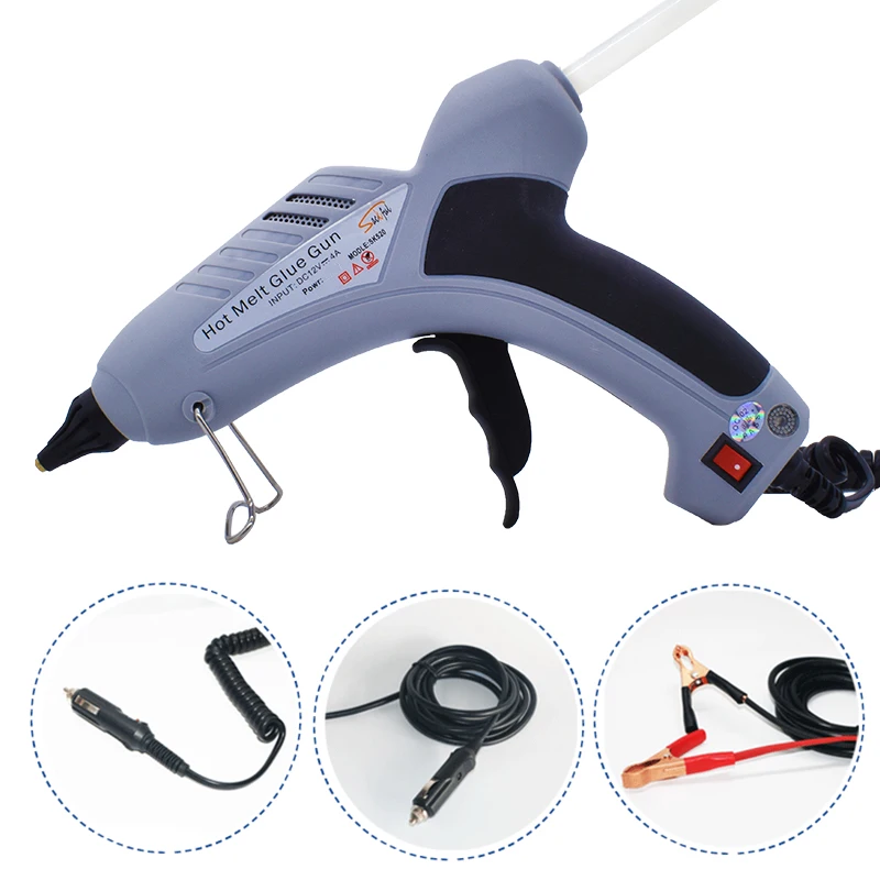 100W Car Universal Glue Gun for Dent Repair, Outdoor Use with Cigarette Lighter/Battery Clip Plug Safety DC 24V 11mm Glue Sticks