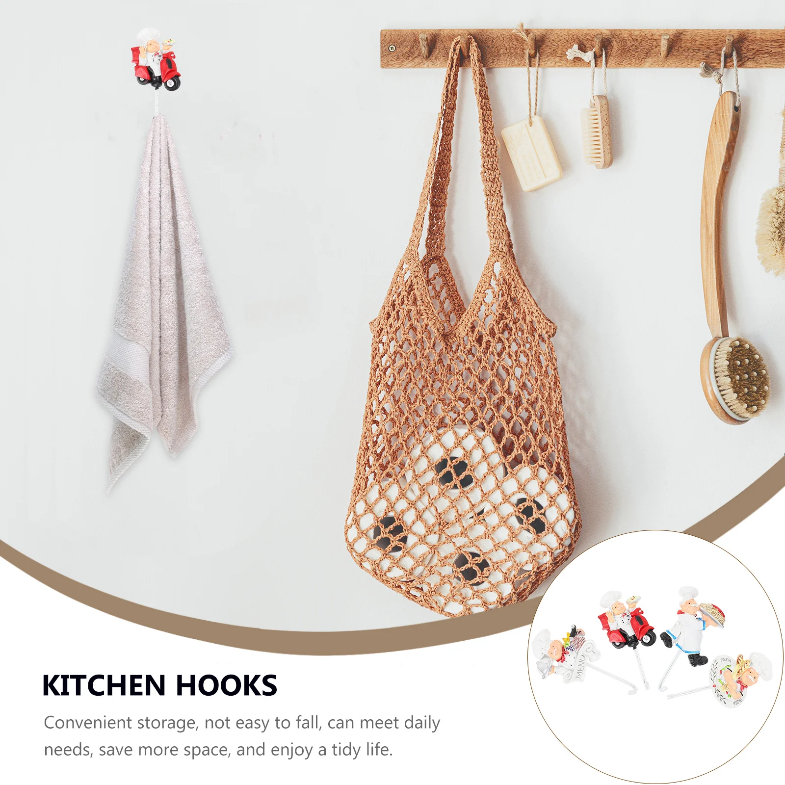

4pcs Paste Kitchen Resin Wall Storage Rack Bathroom Hooks Kitchen Hanger Sundries Hooks Super Adhesion Practical