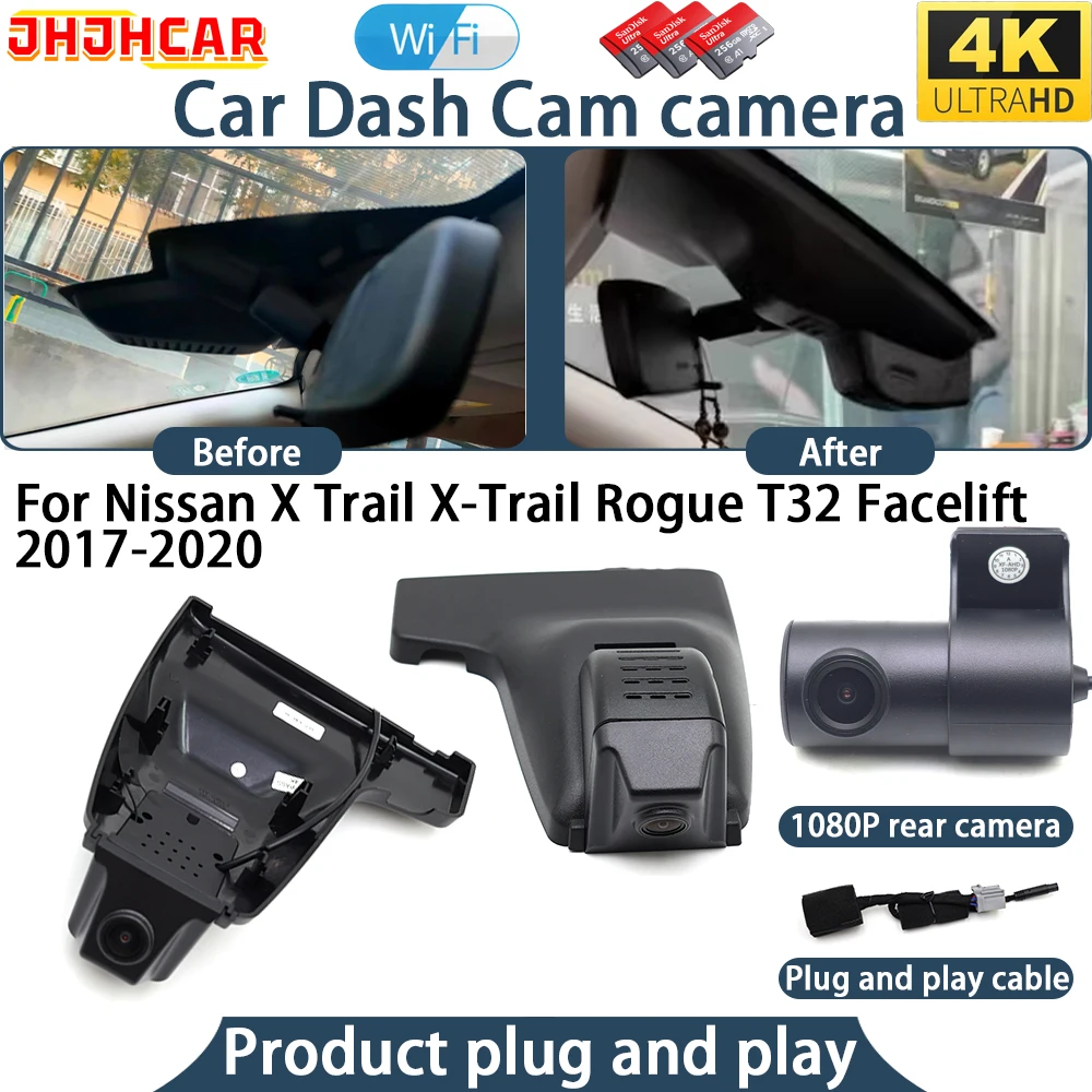 4K Dash Cam For Nissan X Trail X-Trail Rogue T32 Facelift 2017-2020 Plug And Play WiFi DVR Car Camera Video Recorde Angle Night