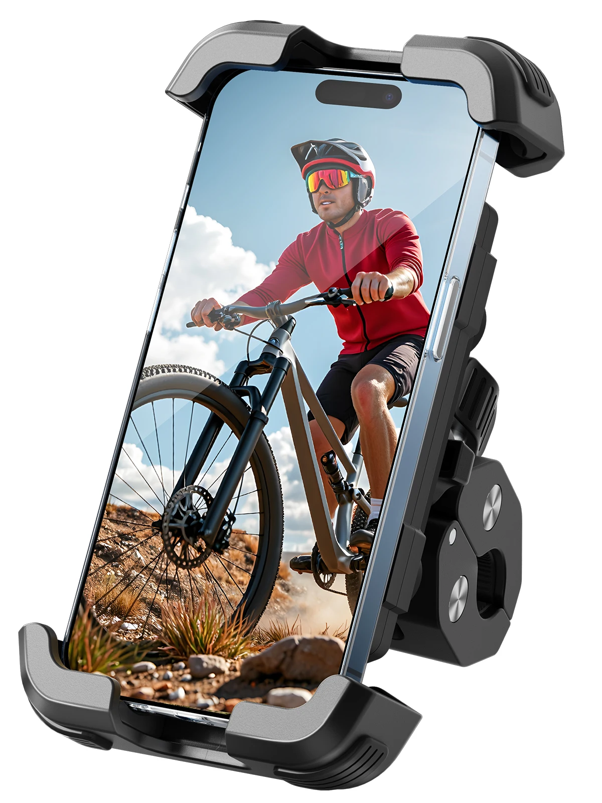 

Держатель для телефона на велосипеде и мотоцикле — двойной демпфер вибрации, зажим на руль без инструментов и надежный замок для всех телефонов диаметром 4,7-6,9 дюйма