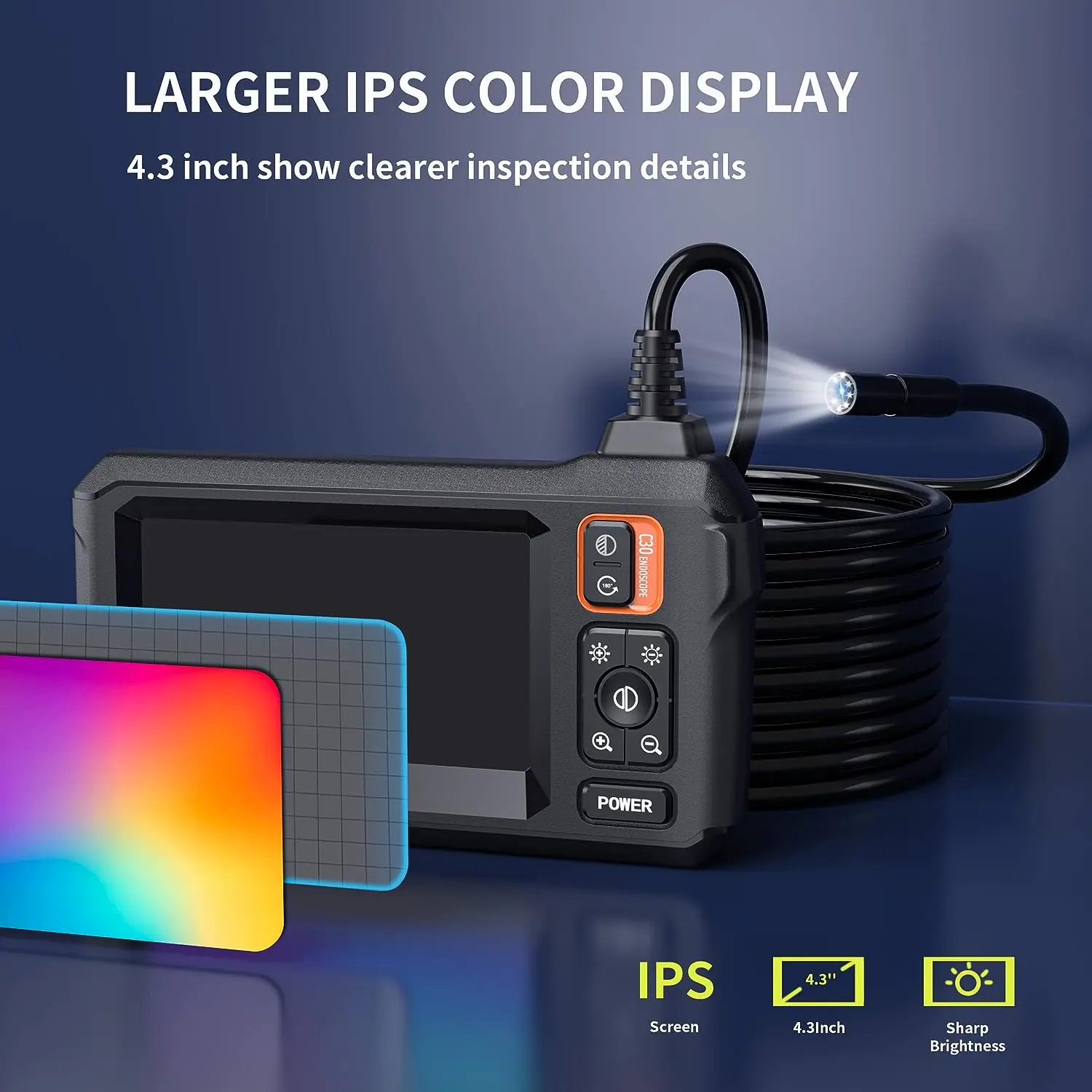 

C30-M 1m/5m cable lens Semi Rigid 2MP 2000mah 1080P HD IP 67 waterproof Flexible Endoscope Camera Tool with 4.3inch Color Screen