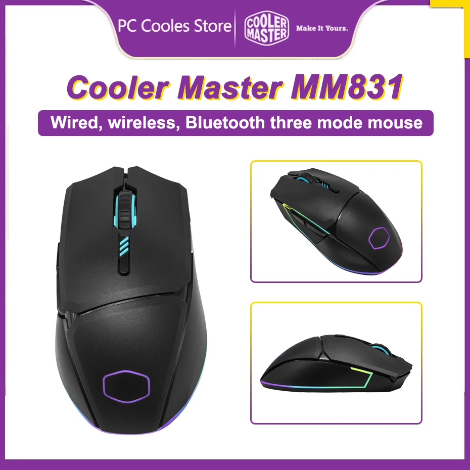 Cooler Master MM831 Tri-mode Wireless Gaming Mouse Wired 2.4G Bluetooth PAW3335 RGB Lighting 32000DPI Ergonomic PBT Mouse
