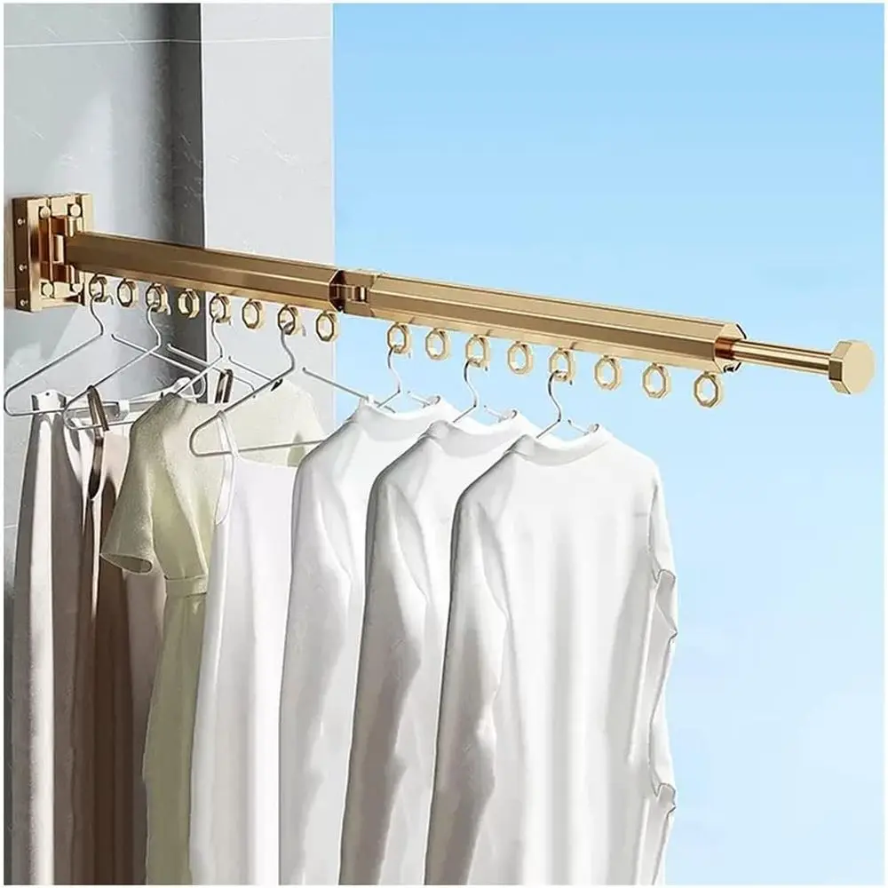 

Компактная складная настенная сушилка для белья, идеально подходит для прачечной, прихожей и спальни, 122,5 x 10,5 x 7 см, золотистая