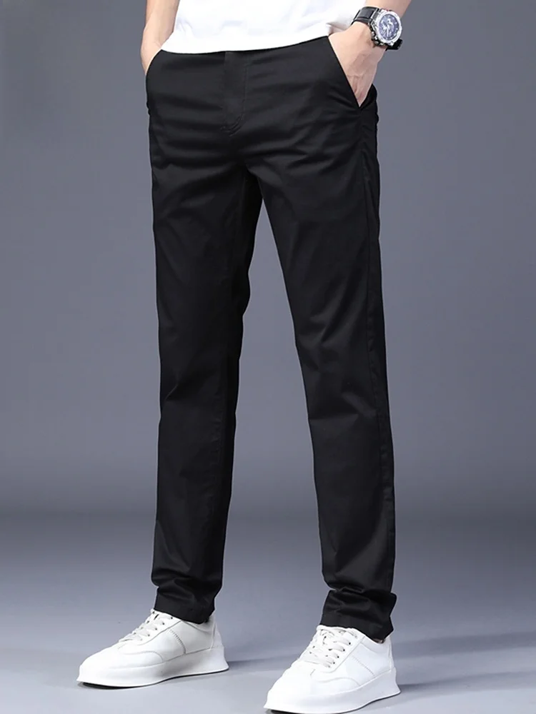 

Men's Slim Fit Casual Pants Spring 2024 Trendy Bla Long Trousers Sli ket Anti-Wrinkle Cotton Polyester