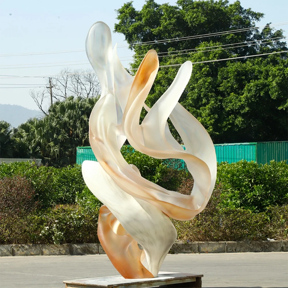 ※a Customizable Color Abstract Ribbon Large Transparent Glass + Fiberglass Sculpture Luxury Home Art Decor Piece