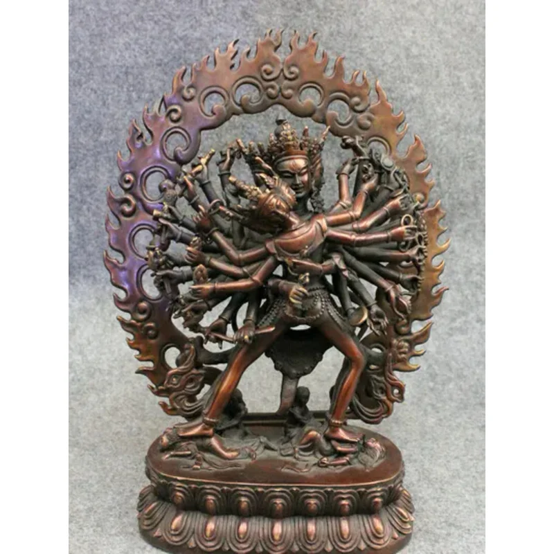 

wholesale factory 12inch Folk Tibet Temple Pure Bronze Kalacakra Kalachakra dus khor Buddha Statue