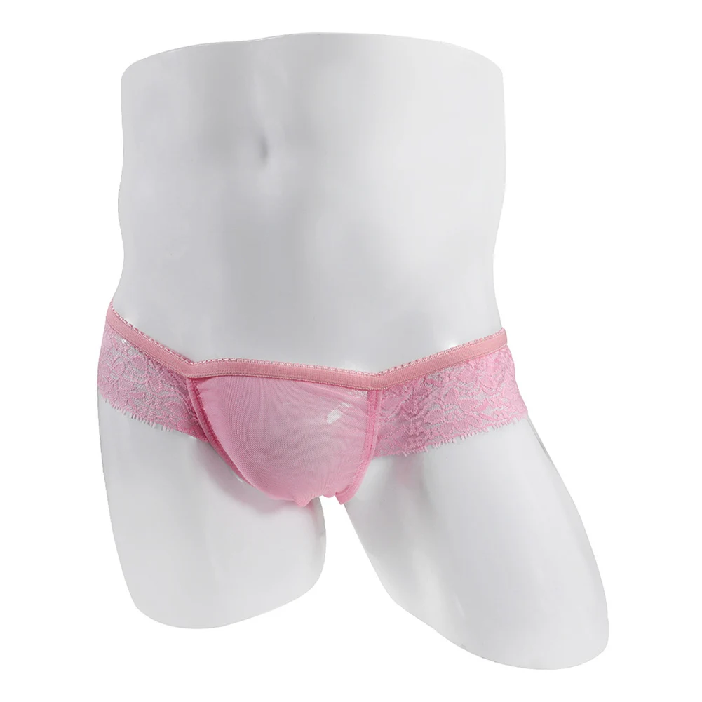 Men Sexy Elastic Waist Lace Sheer Summer Men's Panties Low Rise U Convex Gay Sissy Pouch Brief Breathable Underwear For Hot Man