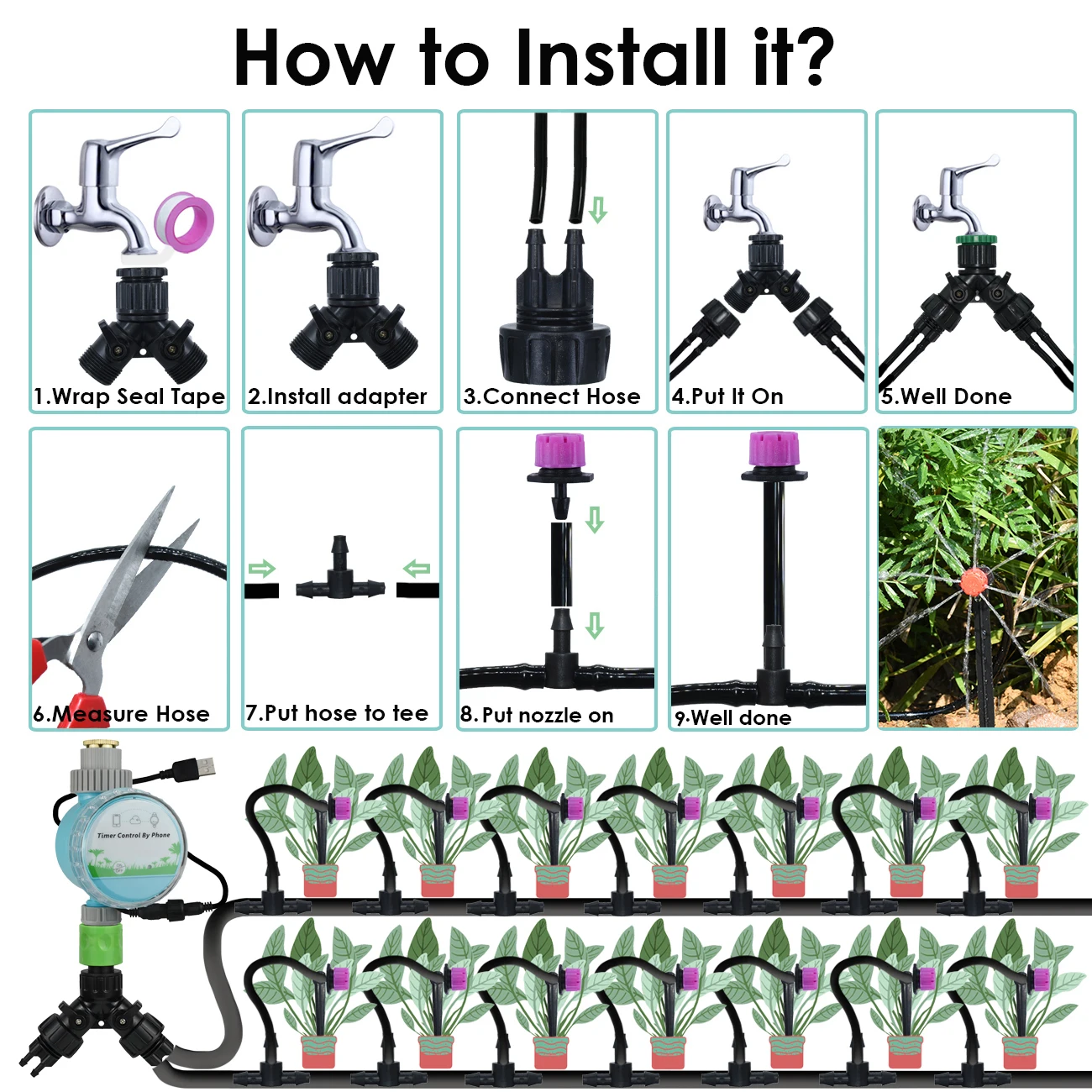 Kesla 5-50m Tropf bewässerung Automatisches Bewässerungs system Kit 1/4-Zoll-Gartenschlauchwerkzeuge Einstellbare Tropfer für Gewächshaus – Detail 4