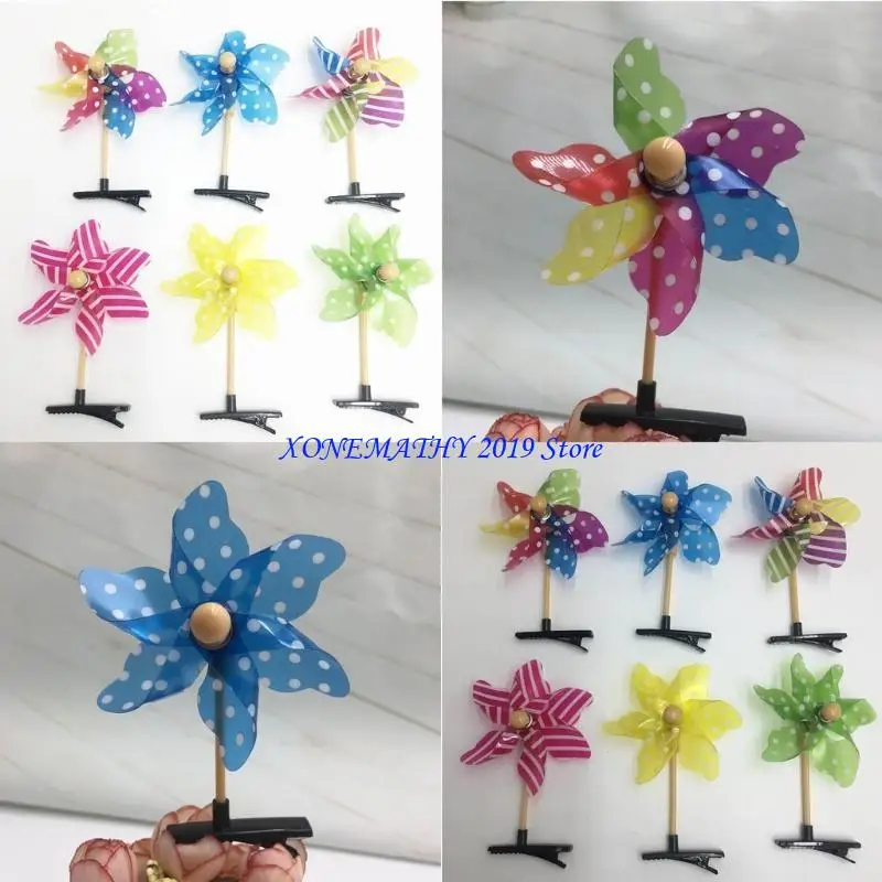 

F42F Pack of 24 Colorful Pinwheel Hair Clip Windmills Hair Barrette Hair Decorations
