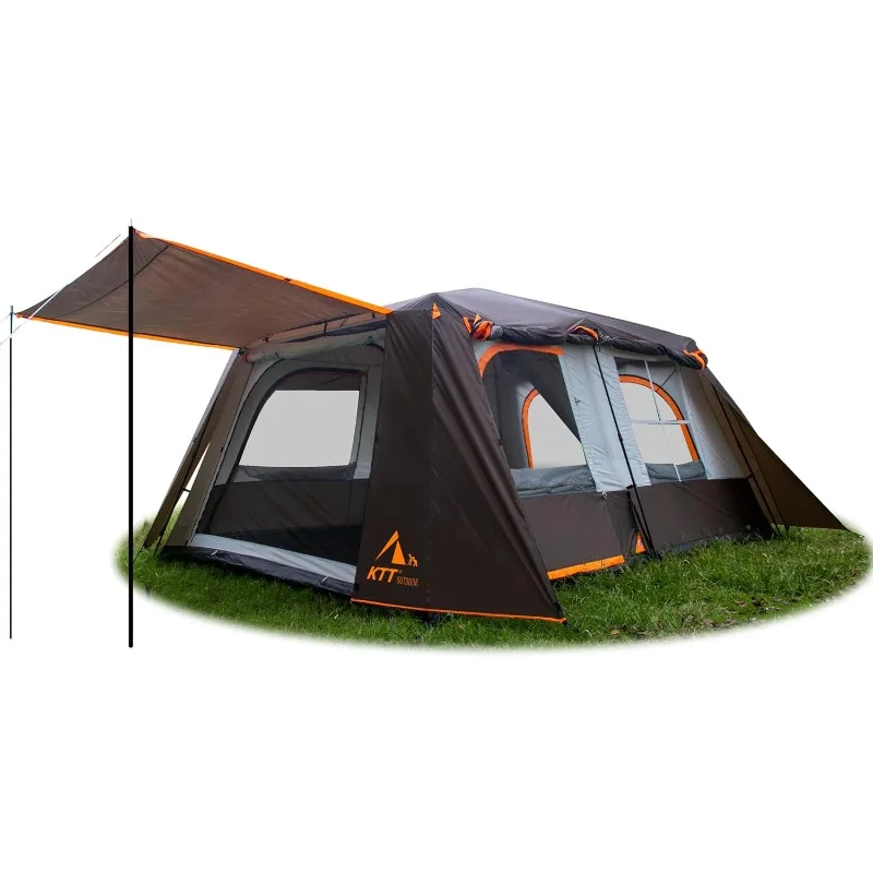 

Tent 10-12 Person(A),Family Cabin Tents,2 Rooms,3 Doors and 3 Windows with Mesh,Straight Wall