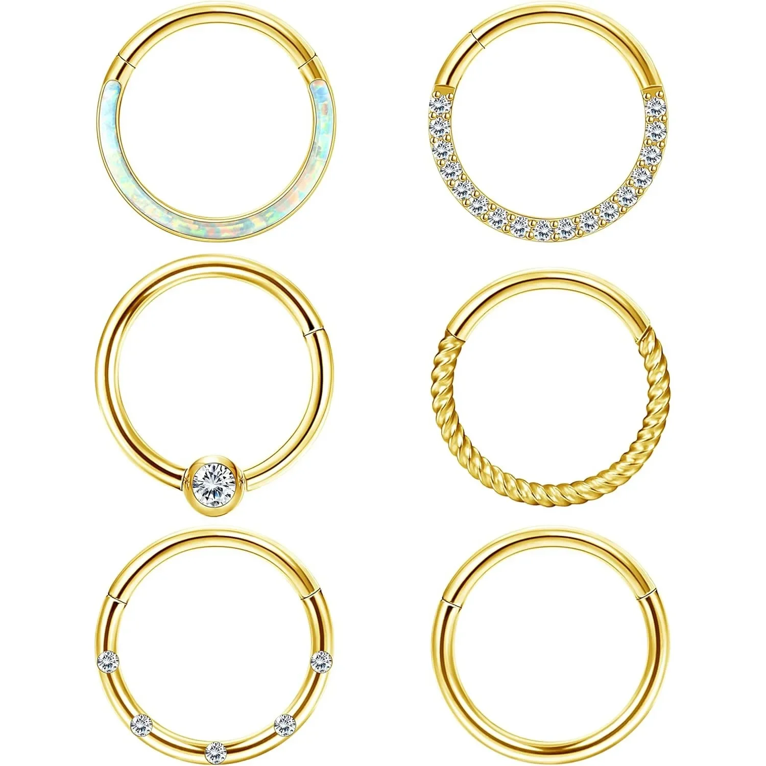 6 قطعة خواتم الحاجز الجراحية الصلب الأنف خواتم الأطواق للنساء الفرس متمحور الجزء اللولب الغضروف القرط الشفاه ثقب المجوهرات #1