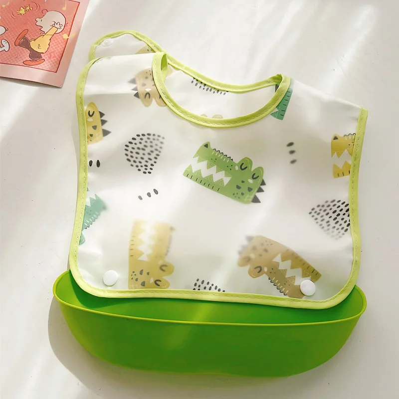 Detachable Rice Pocket Baby Feeding Bib Imitation Silicone Waterproof Bibs For Baby Kids Burp Cloth Cartoon Adjustable