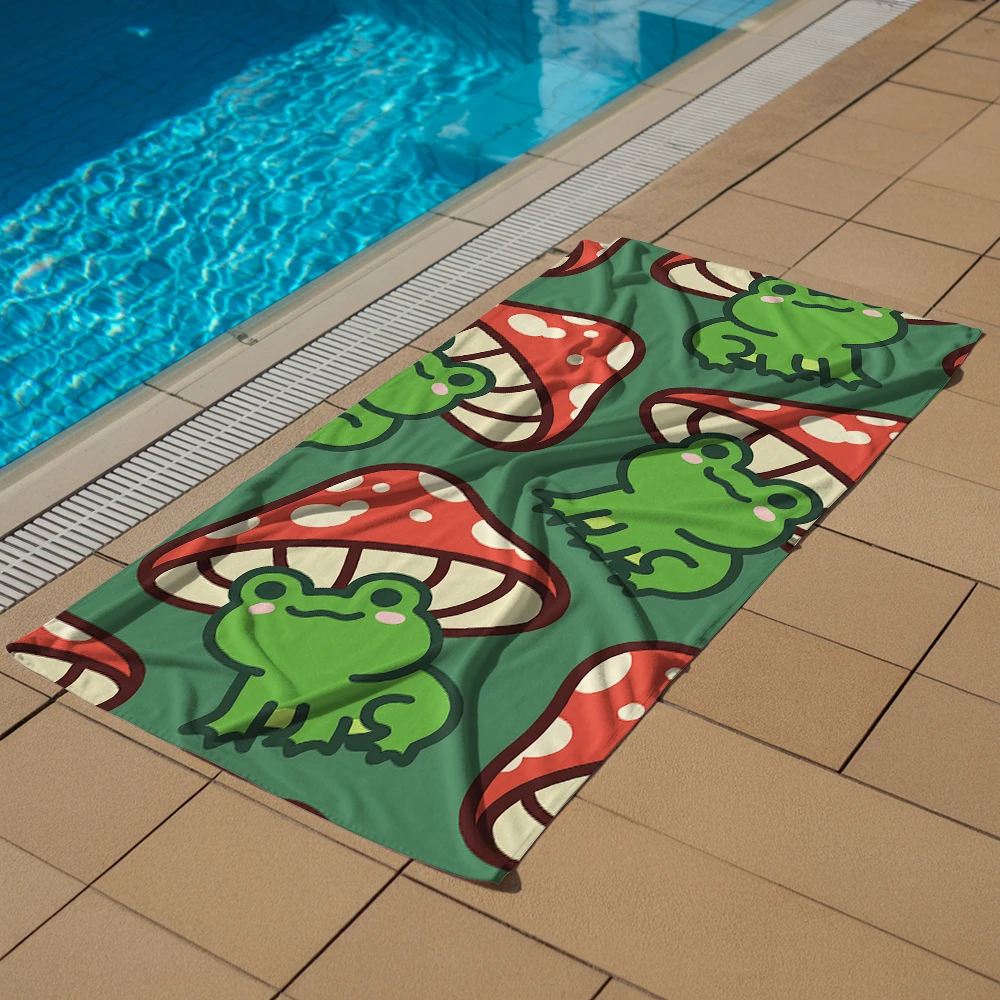 

Red Spotted Mushroom Frog Microfiber Quick Dry Beach Towel Cute Cartoon Anime Absorbent Soft Bath Towel for Travel Adult Kids