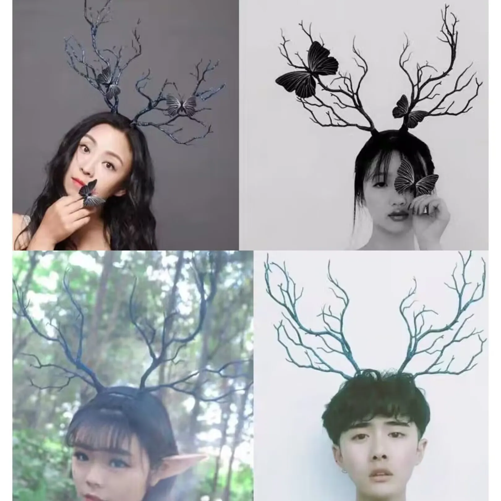 

Рождественские повязки на голову с ветками деревьев и оленьими рожками, аксессуары для волос для женщин, для вечеринок