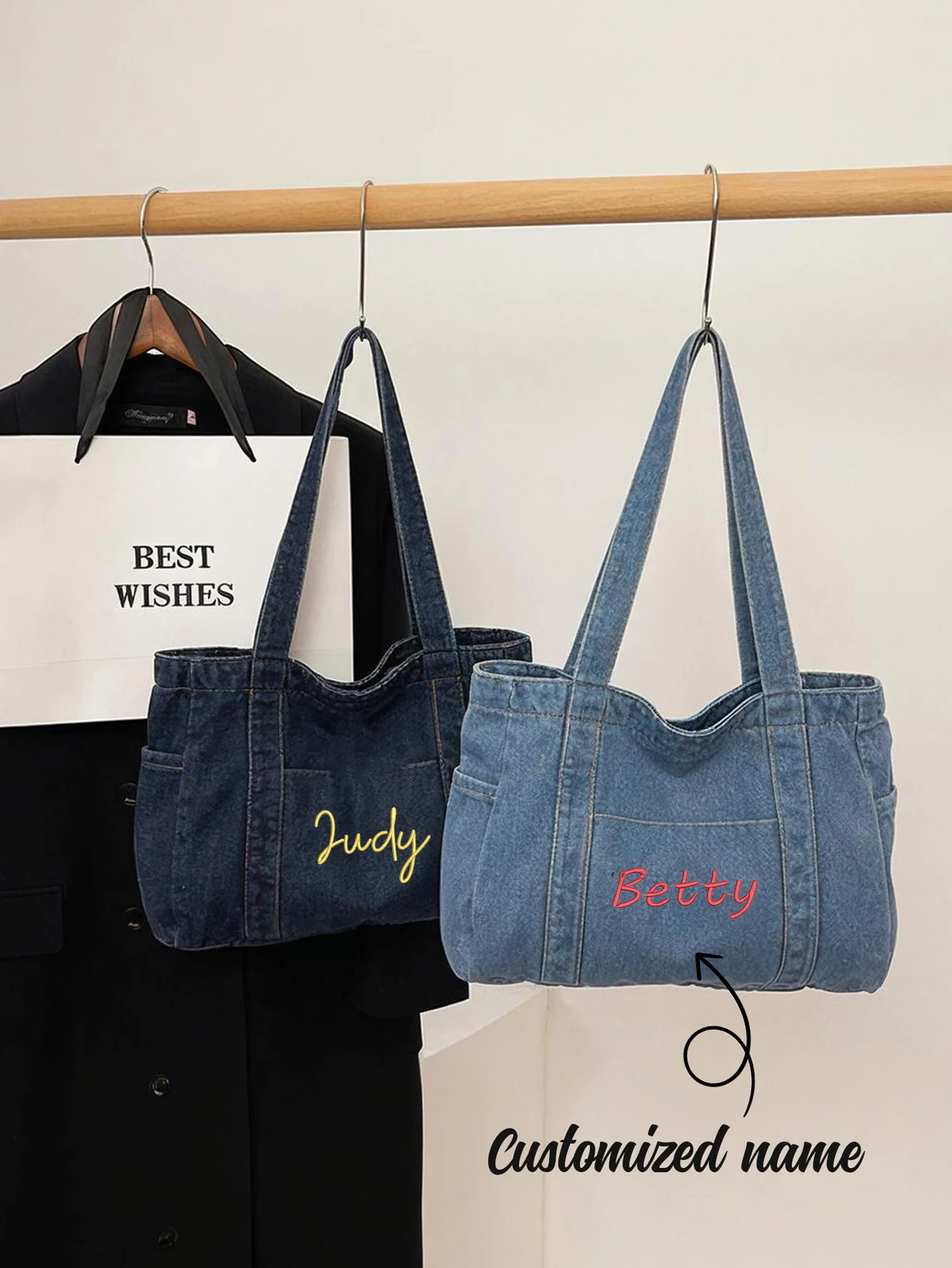 

Custom Embroidered Large Capacity Denim Bag for Women, Lightweight and Versatile Shopping Bag, Student Tote, Crossbody Bag