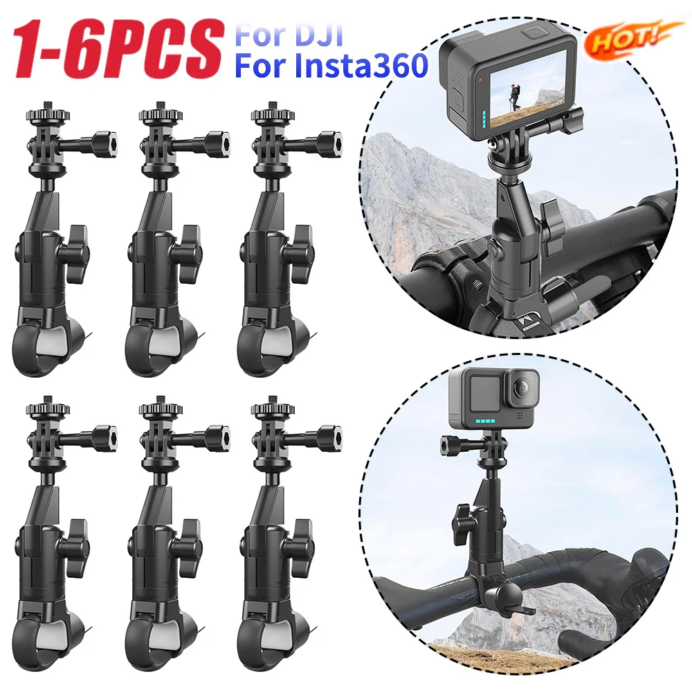 1-6PCS Camera Monopod Mount 360 Degree Rotation Motorcycle Bicycle Bike Handlebar Handle Bar Holder for Insta360 DJI Action Cam