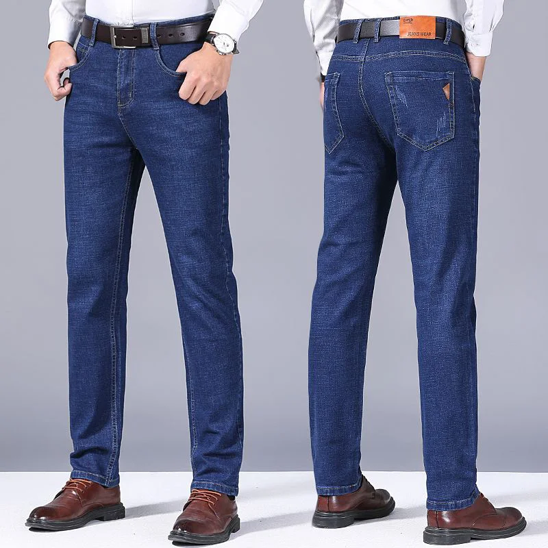 Style classique hommes mince Stretch droit affaires jean décontracté noir bleu ample Denim Pantalon Homme marque mâle Pantalon