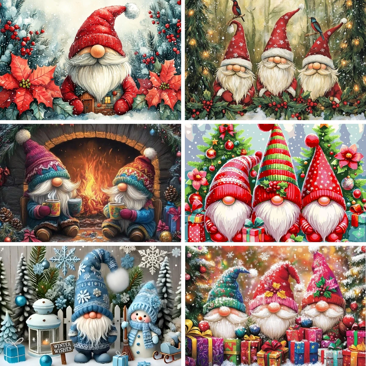 

DIY 5D Diamond Painting By Numbers Kits Christmas Three Gnomes Diamond Art Festive Vintage Character Cozy Christmas Decor