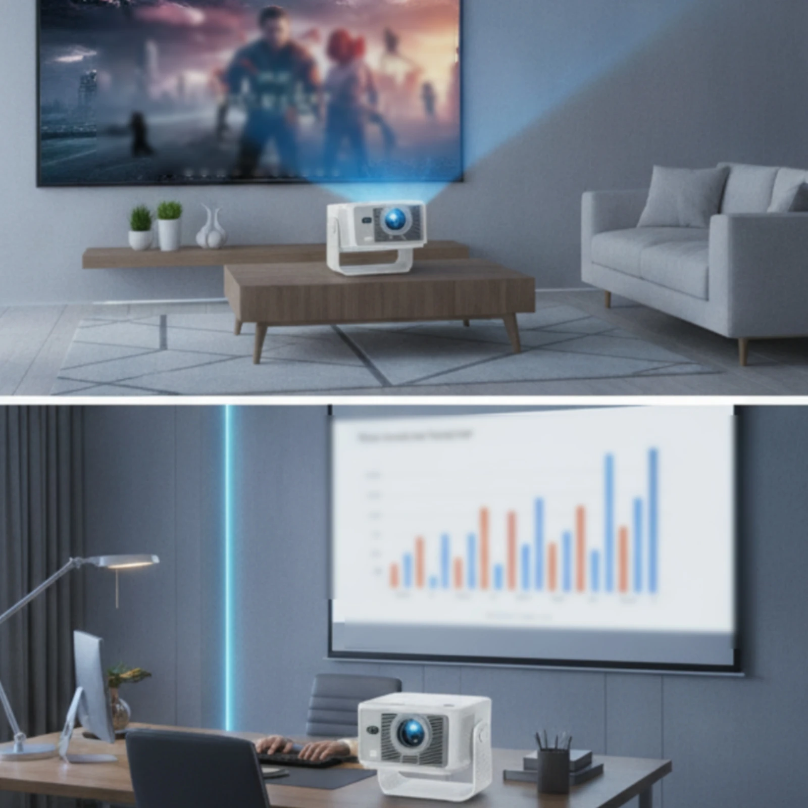 Display Device with Adjustable Stand 650 ANSI Android TV Display Device Portable Wireless for Students, Home Theater