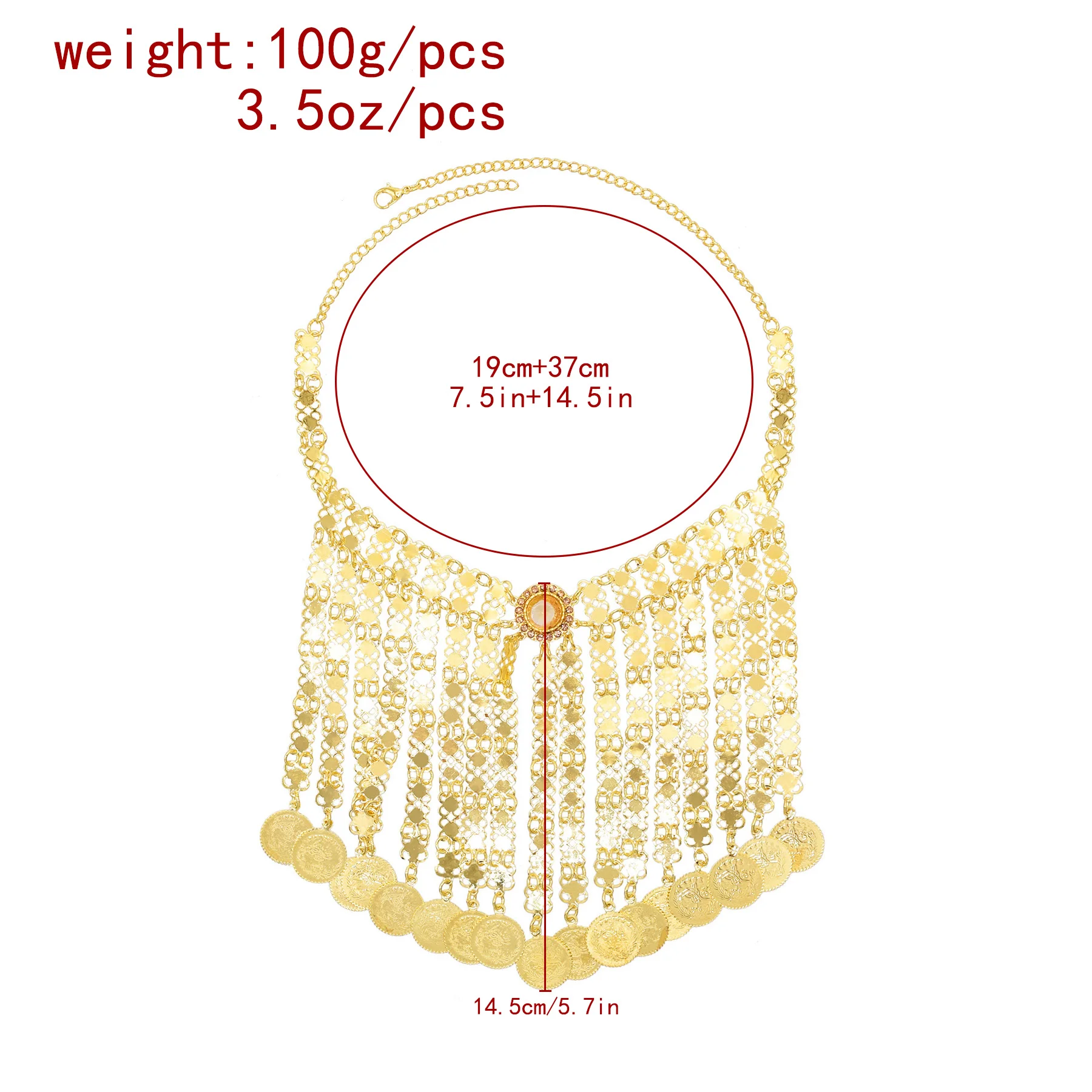 المتخصصة الرجعية العرقية نمط الوسطى الآسيوية الزفاف العملات الذهبية شرابة قلادة طويلة مبالغ فيها قلادة مأدبة العروس الملحقات