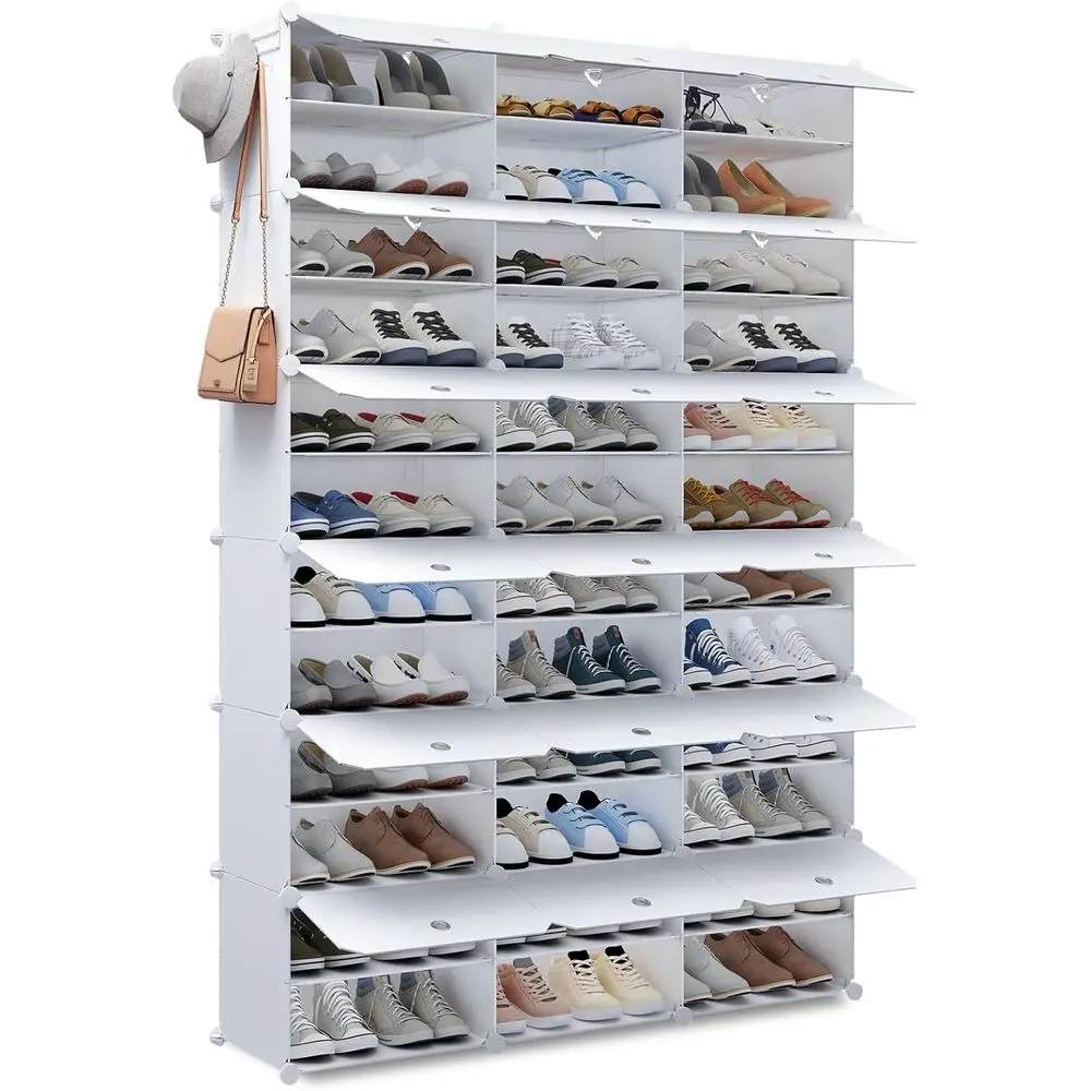 

Expandable 36-Grid Shoe Rack Organizer Tower Cabinet for Heels, Boots, Slippers - White