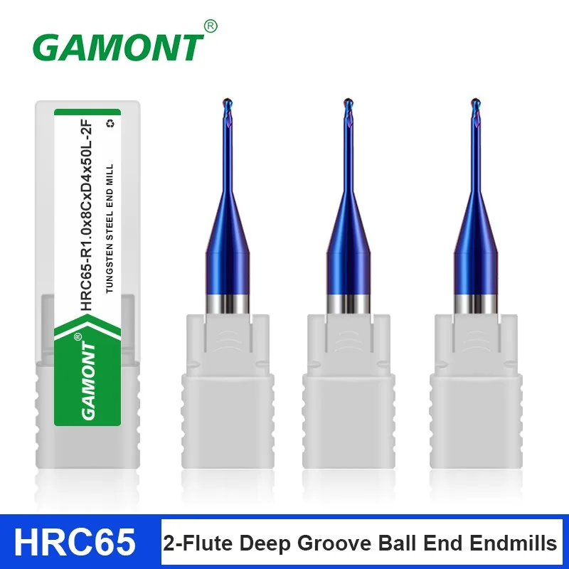 

GAMONT HRC65 2F Blue Nano Coating Deep Groove Ball End Endmills Tungsten Steel Carbide CNC Machining Milling Cutter Tools