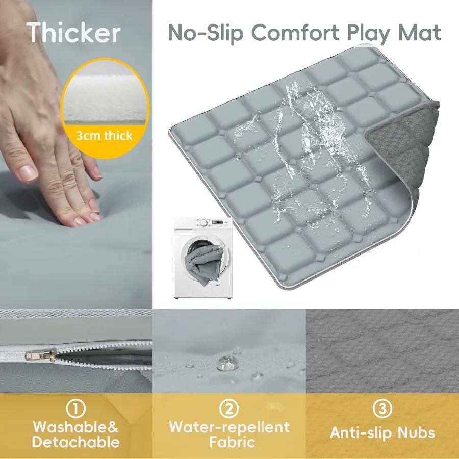 Foldable Playpen with Detachable Thicken Mat59x71 Inches Portable Playpen Collapsible Play Pen for Babies and Toddlers Indoor a