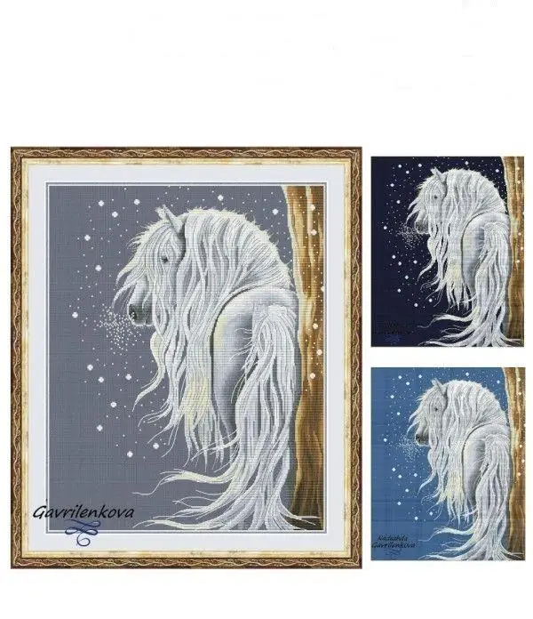 23- White Horse's Breathing in Winter 44-55 DIY Cross Stitch Kit Aida 14CT 14CT Canvas Fabric Embroidery Set Living Room Decor