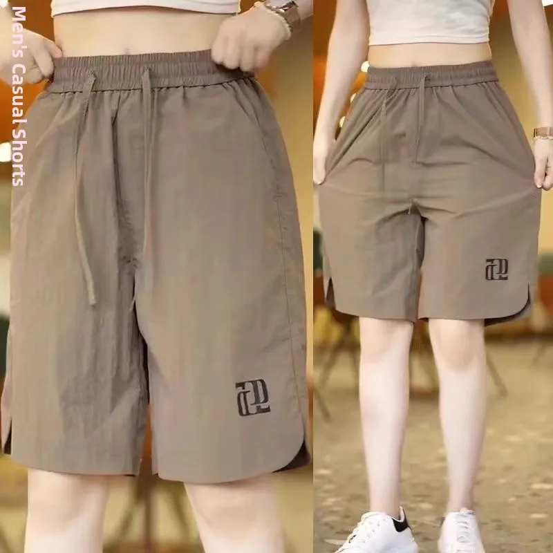 

Ледяной шелк Qui Dry Thin Four-Quarter Baskeall orts Повседневные свободные прямые пляжные брюки пять четвертей Летние молодежные модные брюки