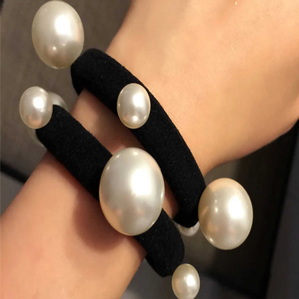 

10 Pcs Pearl Hair Tie Bows Girls Ponytail Black Band Pearls Accessories for Women Bands Holders Ring Rope