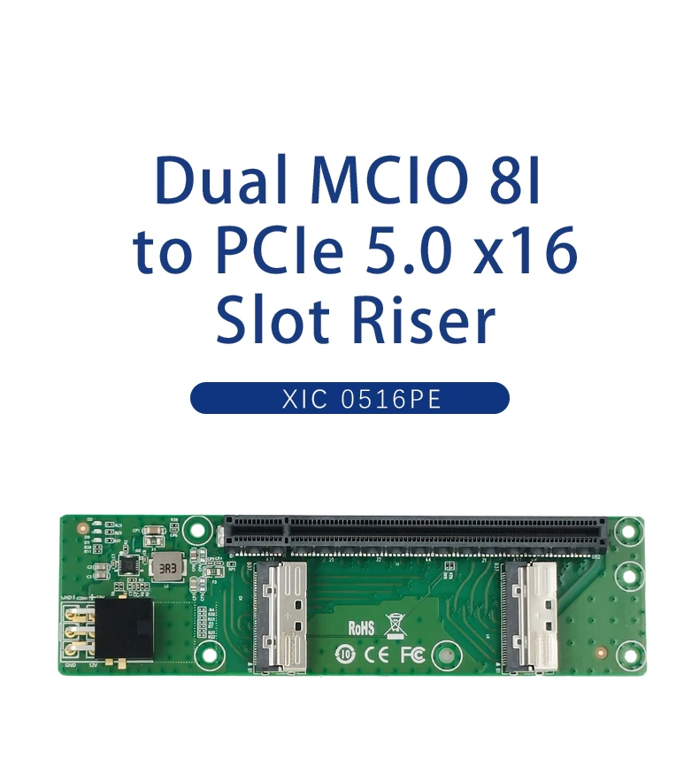 2x MCIO X8 zu PCIe5.0 X16 Slot Riser CEM XIC 0516PE – Detail 1