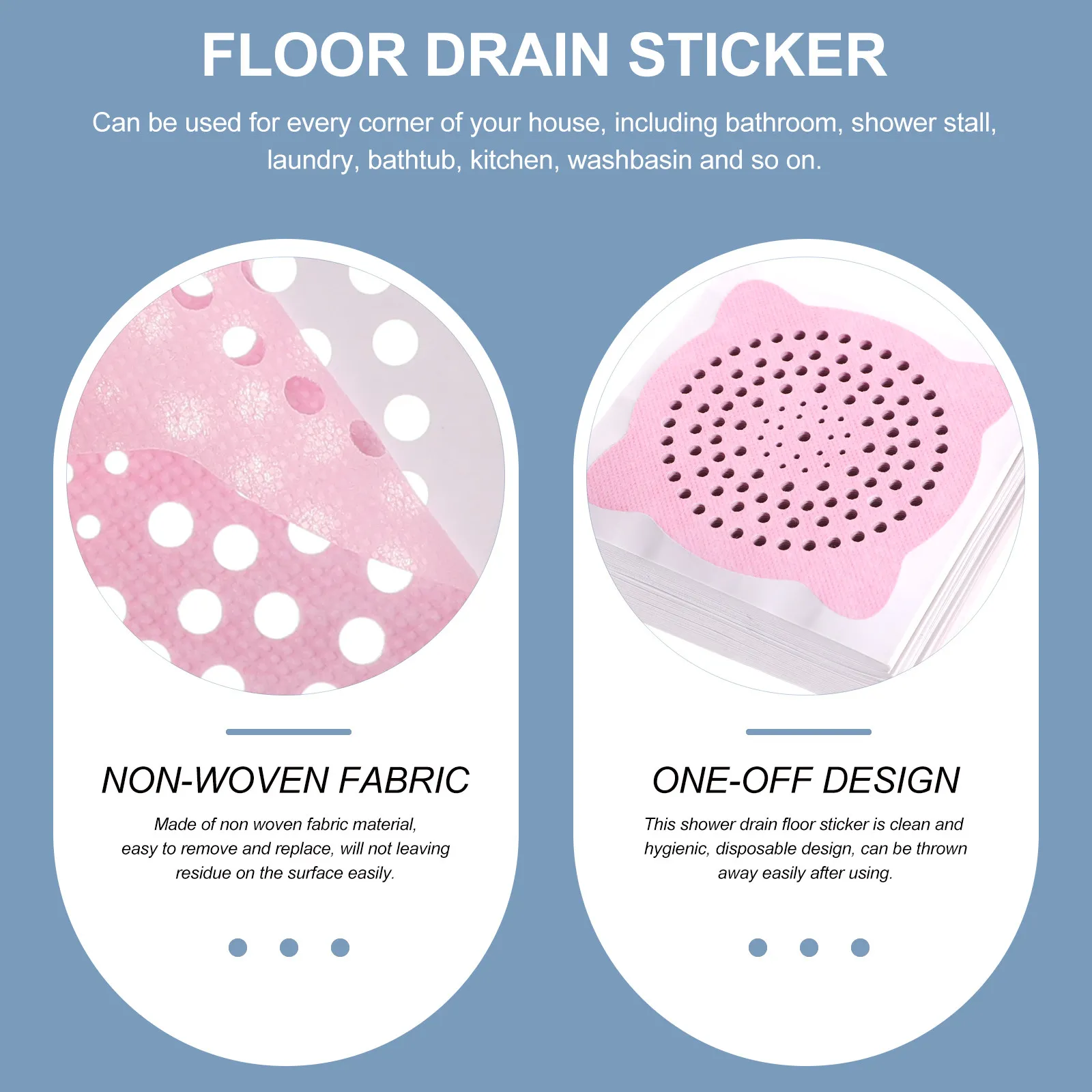 100pcs Non-Woven Floor Drain Stickers – Easy Apply & Remove, No Residue, Anti-Clog Filter for Bathroom Shower Laundry