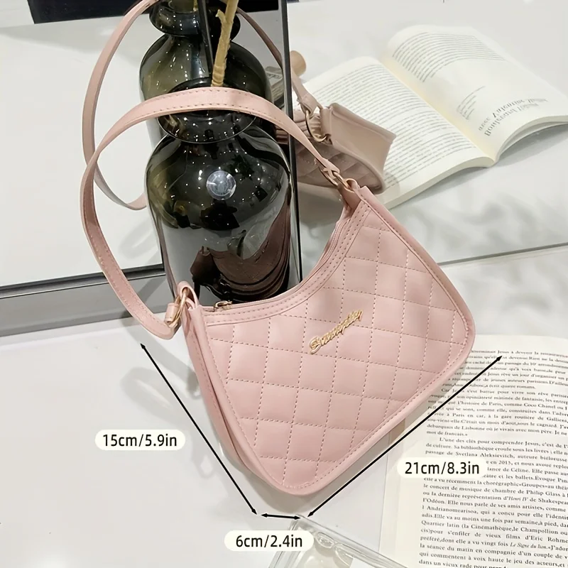 # 242 # rhombus quilted armpit bag, lady HOBO bag, cute fashion lady small single shoulder bag, zippered casual shoulder bag (21 image 3
